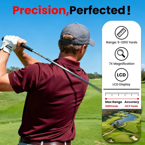Golf Rangefinder with Slope | 1200 Yards High-Precision Laser Distance Meter | Flag-Lock with Vibration | 7X Magnification | Rechargeable with Magnetic Mount