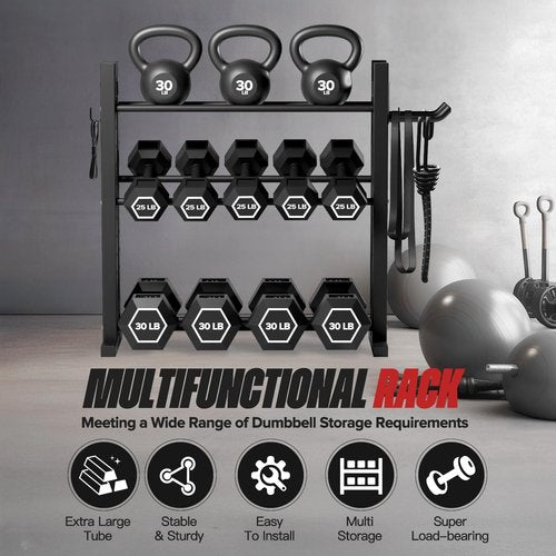 3-Tier Dumbbell Rack Stand Only, Weight Rack for Home Gym Dumbbells, Adjustable Height, Compact Design, 1000LB Capacity Dumbbell Storage for Home Use
