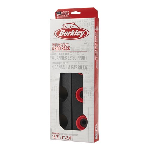 Berkley Twist Lock Fishing Rod Rack, Stores 4 Rods, Black, Soft Foam Grip Pads Protect Rod Finishes, Durable Construction, Easy to Mount with Common Tools