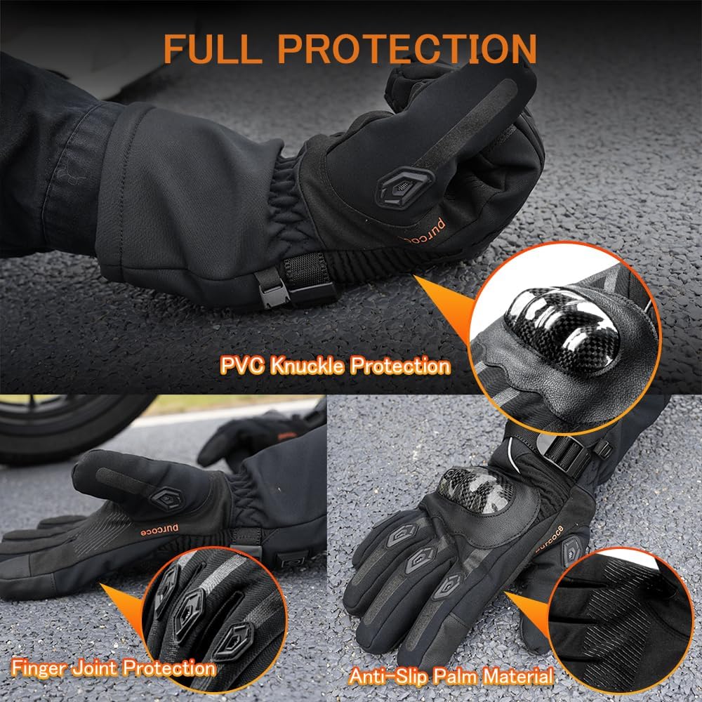 Skiennix Heated Motorcycle Gloves - Electric Touchscreen, Waterproof, Windproof | 7.4V 3000mAh Batteries