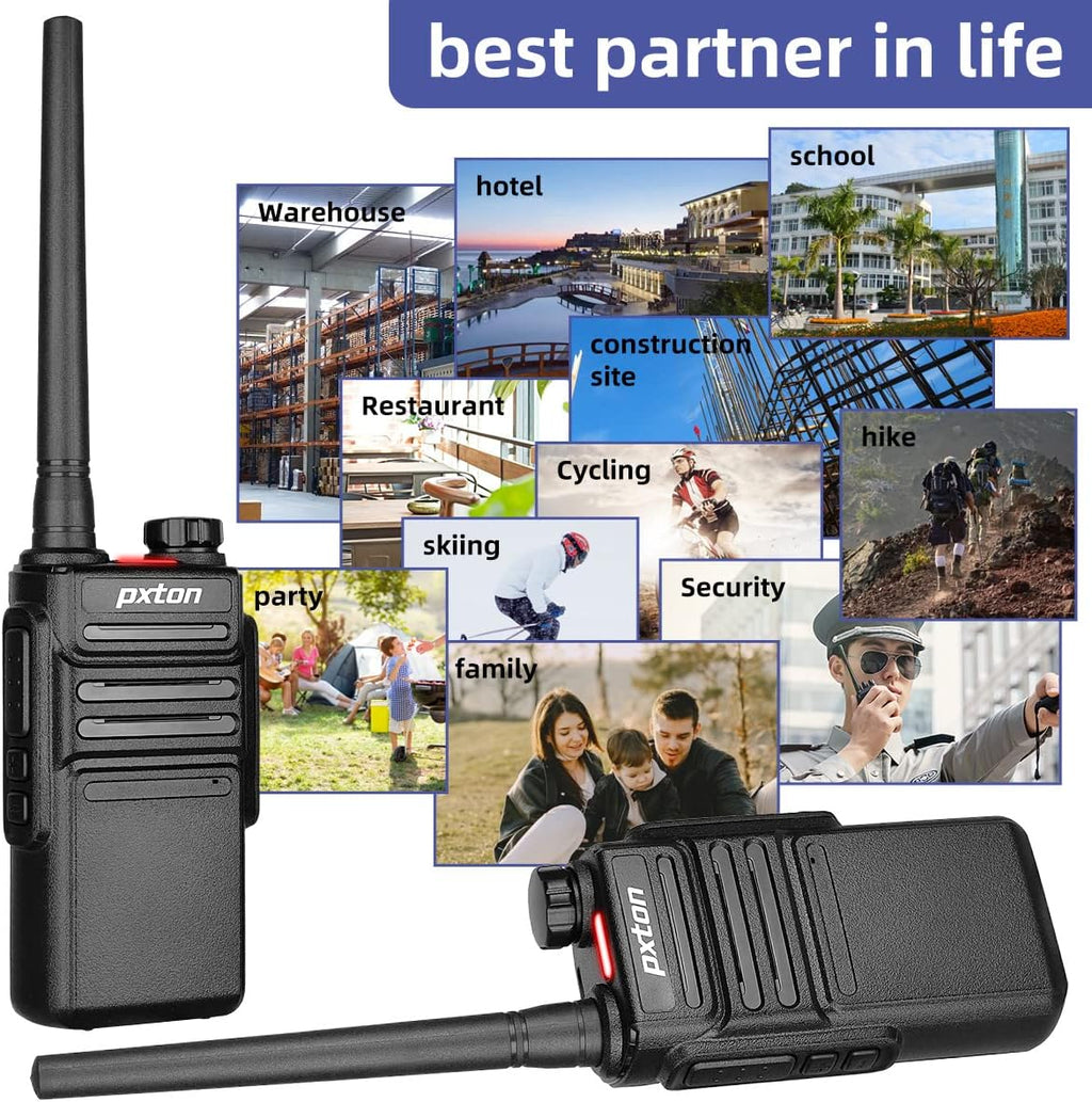 Pxton Waterproof Walkie Talkies - Long Range Two-Way Radios with Earpieces & Fast Charger Dock | 6 Pack