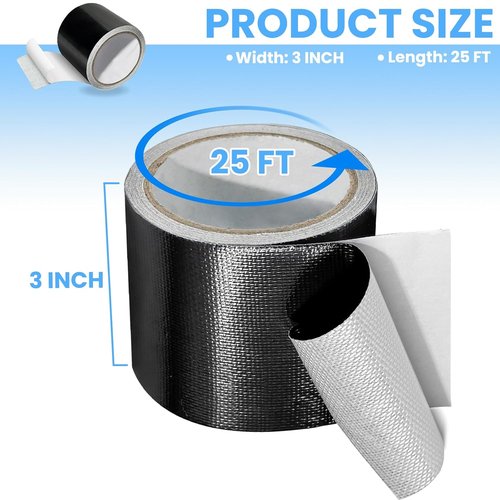 Heavy Duty Waterproof Repair Tape - UV-Proof Fabric Patch for Tents, RVs, Awnings & More | Black