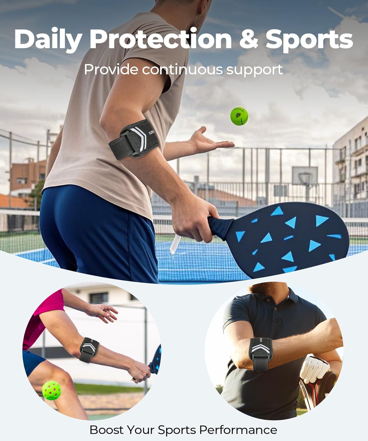 Upgraded Regine Switzerland Tennis & Golf Elbow Brace - Targeted Support Forearm Compression, Adjustable Strap (Black)