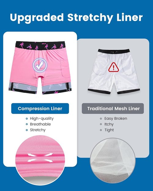 Maamgic 2 in 1 Men's Swim Trunks - 7 Inch Board Shorts for Ultimate Comfort & Style