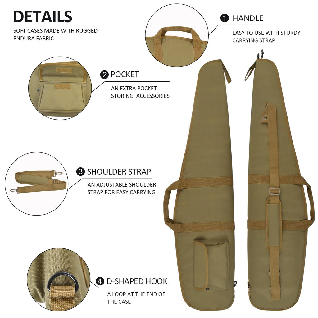 AUMTISC Soft Hunting Gear Case, Outdoor Carrying Bag, Tactical Equipment Cases for Scoped with Adjustable Shoulder Sling and Pocket, Khaki 48