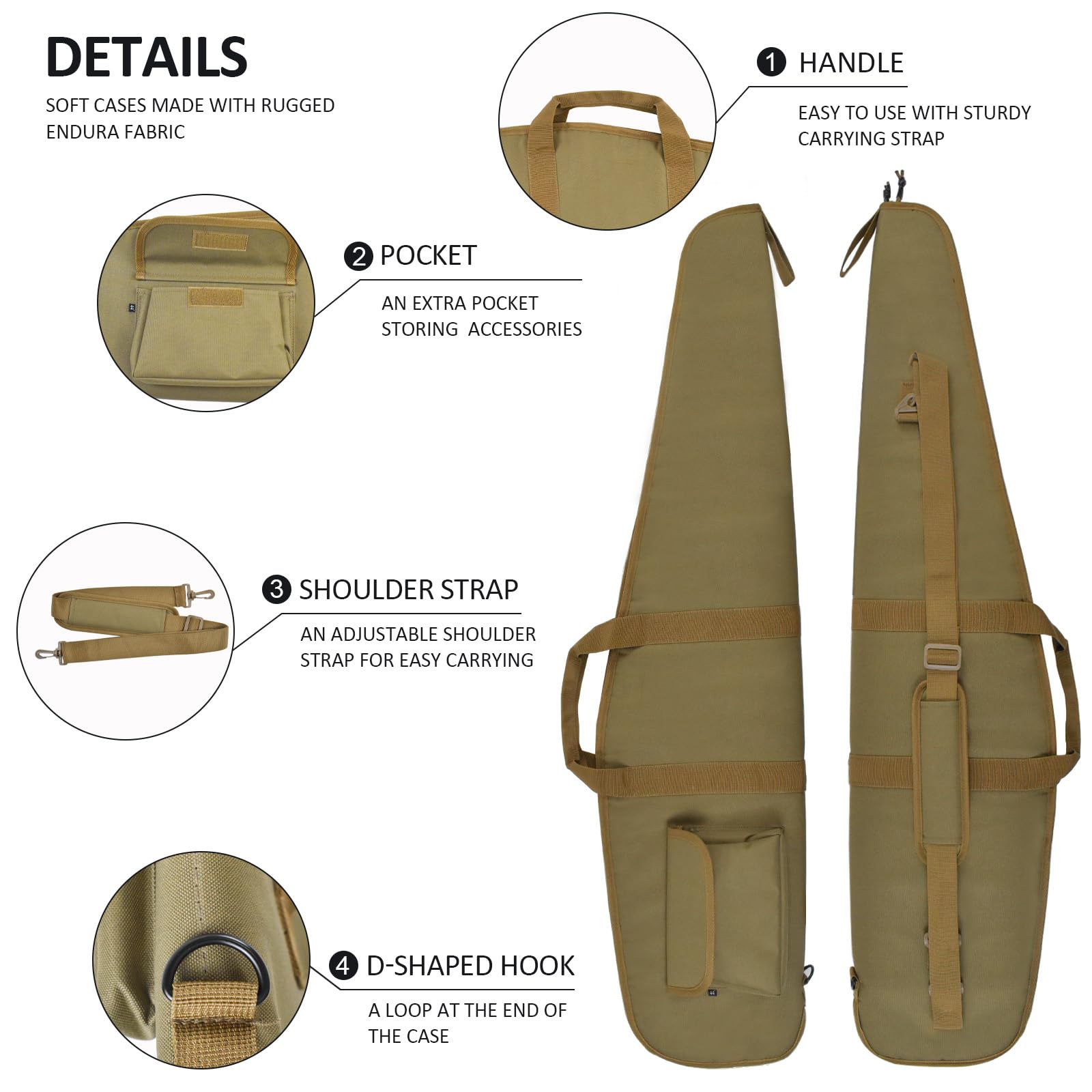 AUMTISC Soft Hunting Gear Case, Outdoor Carrying Bag, Tactical Equipment Cases for Scoped with Adjustable Shoulder Sling and Pocket, Khaki 48