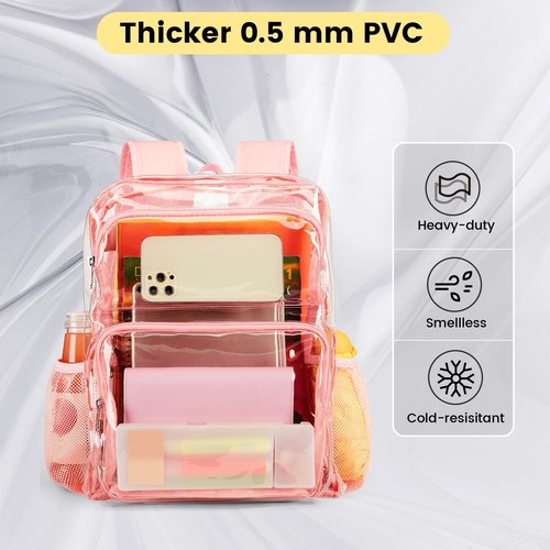 Vorspack Clear Backpack Heavy Duty - Large Clear Bookbag Transparent Backpacks See Through Backpack for College Work Travel Festival - Pink