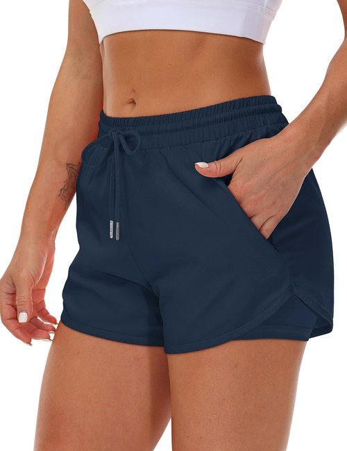 Mancreda Women's Running Shorts - Elastic Athletic Gym Shorts with 3 Zipper Pockets | Perfect for Yoga