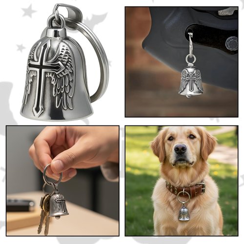 Motorcycle Bell, Keychain Accessories Biker Gifts Black Motorcycle Set Symbolic Safety Accessory for Riders Men Women Guard Riding