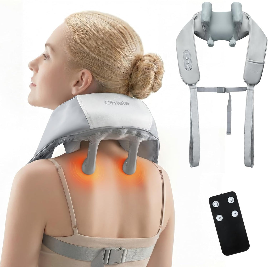 Skiennix Neck Massager - Shiatsu Heat Therapy for Pain Relief | Portable 6D Deep Tissue Massager (Gray)
