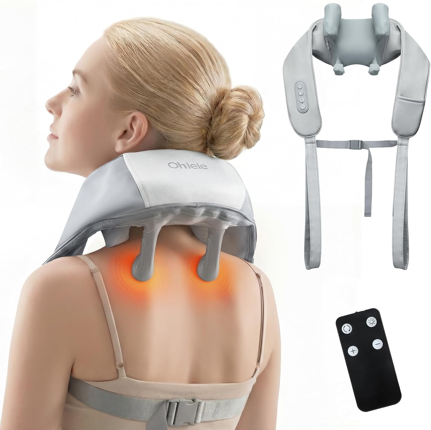 Skiennix Neck Massager - Shiatsu Heat Therapy for Pain Relief | Portable 6D Deep Tissue Massager (Gray)