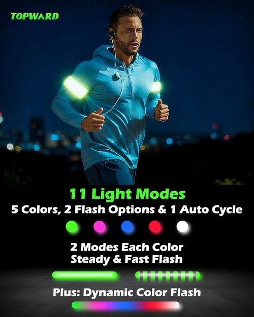 LED Armband 2 Pack | Light-Up Reflective Arm Bands for Running & Dog Walking - 11 Light Modes, Rechargeable