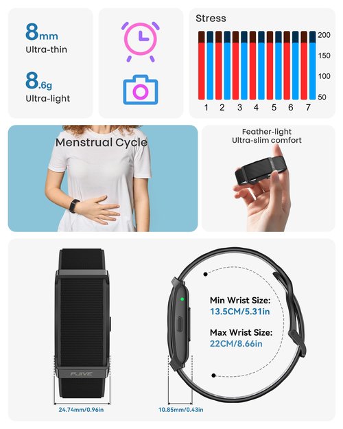 Smart Bracelet, Health Fitness & Activity Tracker with All-Day Continuous Heart Rate/Blood Pressure Monitor, Sleep Tracker, 170+ Sport Modes, 60 Day Battery & Free App, IP68 Smart Band for Android IOS