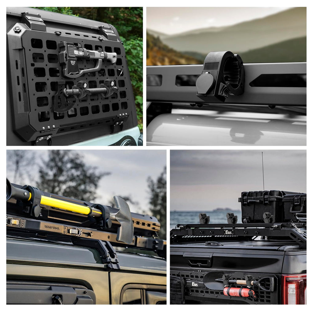 Shovel Holder Rubber Grip Mount Kit with Lock – Fits 0.79"-1.97" Tool Handles, Quick-Release for Off-Road Vehicles, Roof Racks, Molle Panels, SUVs, Trucks, UTVs, ATVs – Heavy-Duty, Anti-Theft Design