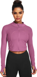 CADMUS Butterluxe Women's Workout Jacket - Long Sleeve Full Zip Slim Fit Crop Top with Thumb Holes for Running