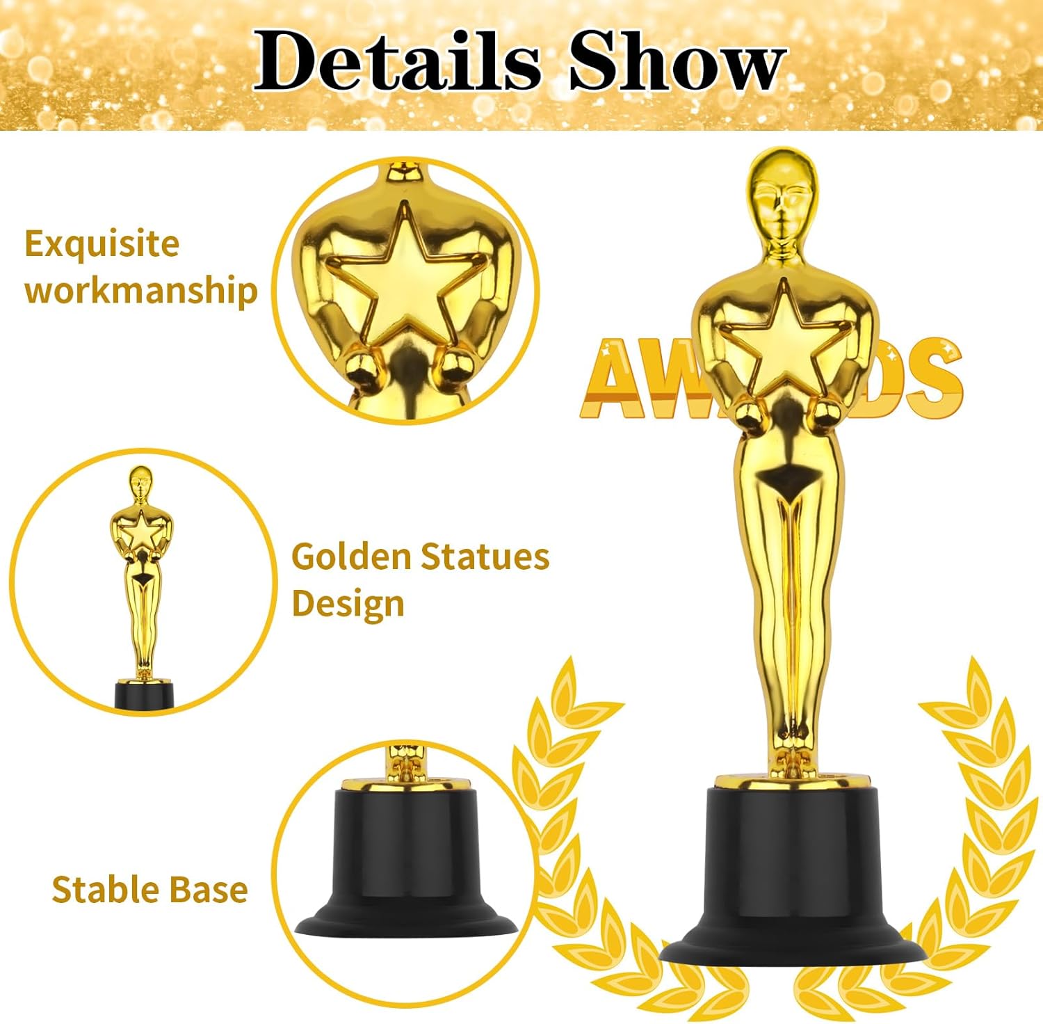 WINKIO Gold Award Trophies - Pack of 6 Mini Plastic Statues for Events, Sports & Appreciation Gifts