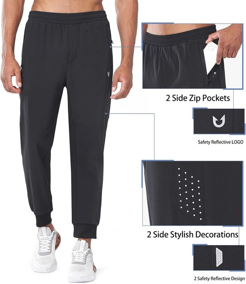 NORTHYARD Men's Fleece Lined Pants - Winter Warm Windproof Sweatpants for Athletic Jogging | Black