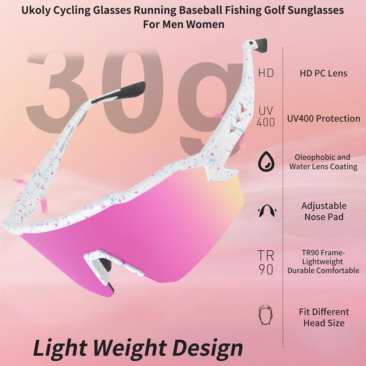 Ukoly Baseball Sunglasses - UV400 Protection Sports Eyewear for Men & Women | Lightweight TR90 Frame
