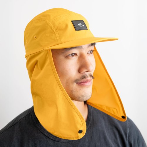 Tillak Chamisa Sun Hat, Lightweight Nylon 5 Panel Cap with Hide-able Neck Shade and Spring Cord (Yellow)