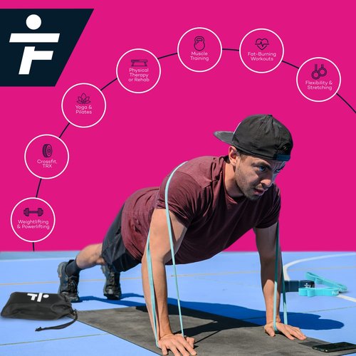 Resistance Bands for Working Out by Flexmate- 5 Resistance Levels Pull Up Assistant Band Set- 100% Latex Fitness Bands for Physical Therapy, Strength, Weightlifting, Crossfit- Workout Guide Included