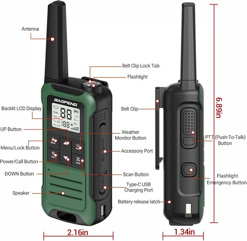 Baofeng F22 Walkie Talkies - Long Range Rechargeable Radios with 1400 mAh Battery & LED Flashlight | 2 Pack for Camping & Hunting