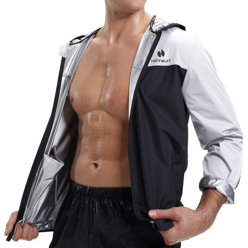 HOTSUIT Sauna Suit for Men Sweat Suits Gym Workout Exercise Sauna Jacket Zip, White, 3XL