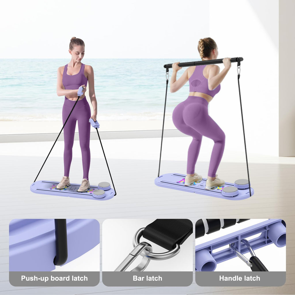 Pilates Board - 2026 Updated Pilates Reformer Machine Set, Multi-Purpose Foldable Pilates Reformer Board for Home, 6 in 1 Pilates Sliding Board (Purple)