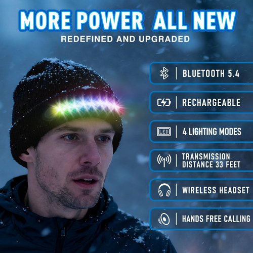Stocking Stuffers for Adults Men, Bluetooth Beanie Hat with Light, Christmas Stocking Stuffers for Teen Boys, White Elephant Gifts for Adults Him Boyfriend Dad Husband, Gifts for Men Who Want Nothing