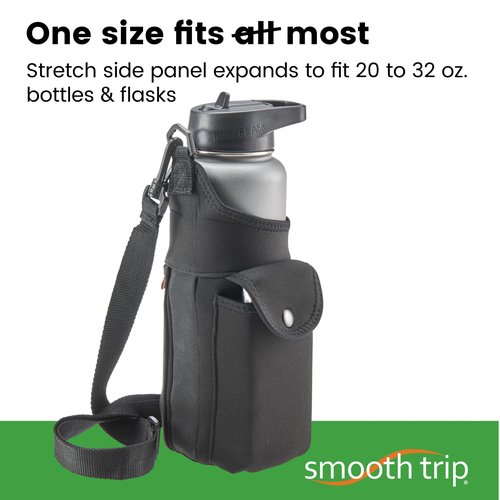 Smooth Trip AquaPockets Neoprene Water Bottle Holder with Strap - Neoprene Sling Bag with Water Bottle Holder, Phone Pouch and Adjustable Strap for Walking and Hiking - Fits up to 32 oz. Bottles