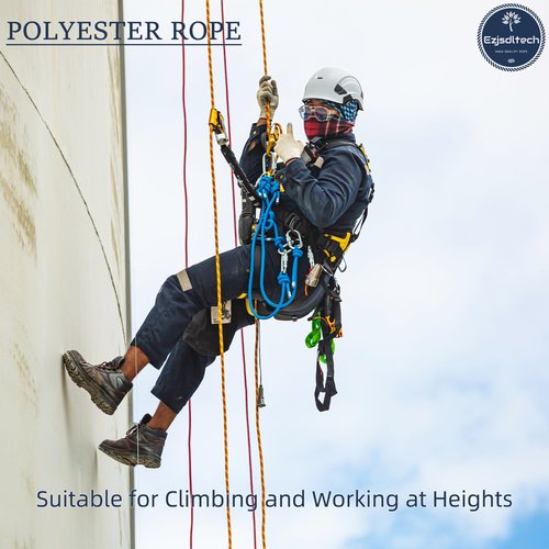 Ezjsdltech 1/2 in x 150 ft Polyester Arborist Rigging Rope, Yellow Braided Tree Climbing Rope 48 Strands for Farm Work and Swinging