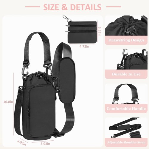 Insulated Water Bottle Carrier with Adjustable Strap - 25/32/40 oz Water Bottle Crossbody Bag with Small Purse for Hiking, Gym, Travel