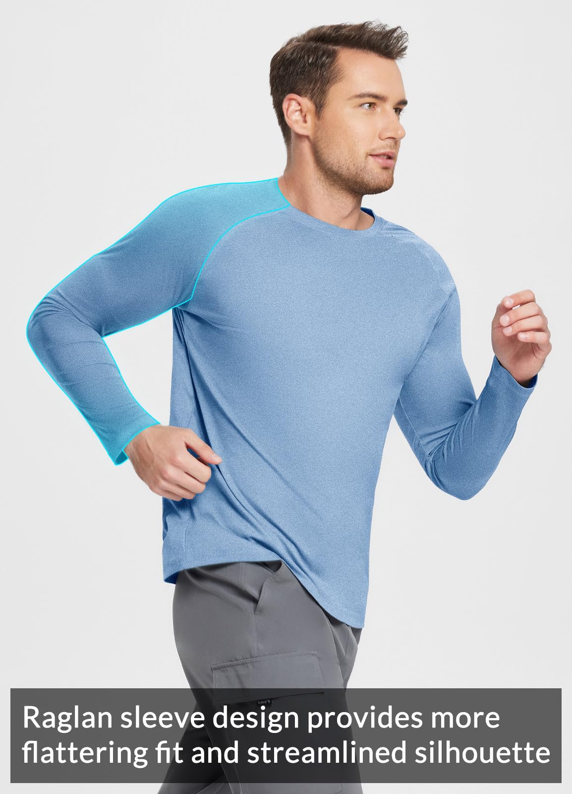 baleaf Men's Long Sleeve Running Shirts Workout Tops Quick Dry SPF Rash Guard Lightweight Hiking Sun Protection t Shirt Blue M