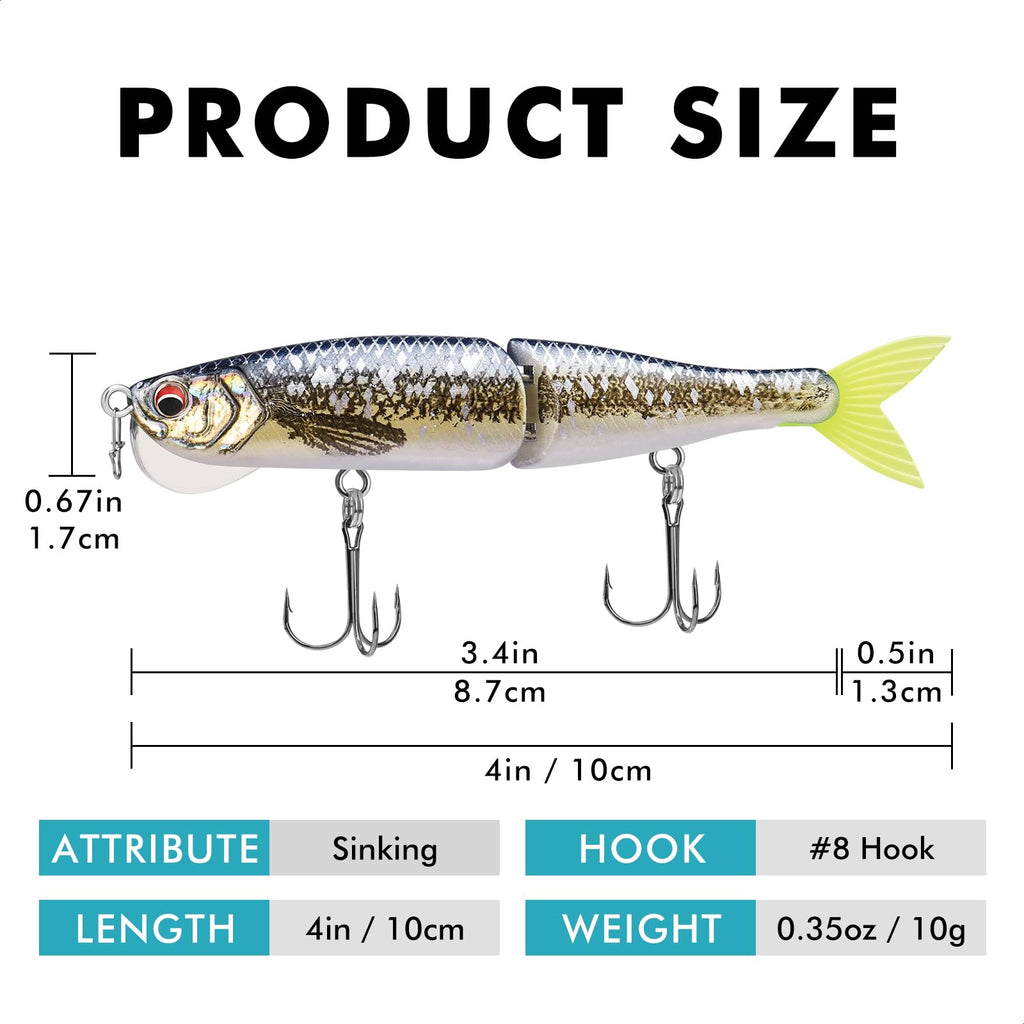TRUSCEND Fishing Lures for Bass, Glide Baits with Vertical Tongue Design, Segmented Swimbaits Fishing Lures for Saltwater Freshwater, Slow Sinking Plugs Lures for Bass Walleye Trout Pike Musky