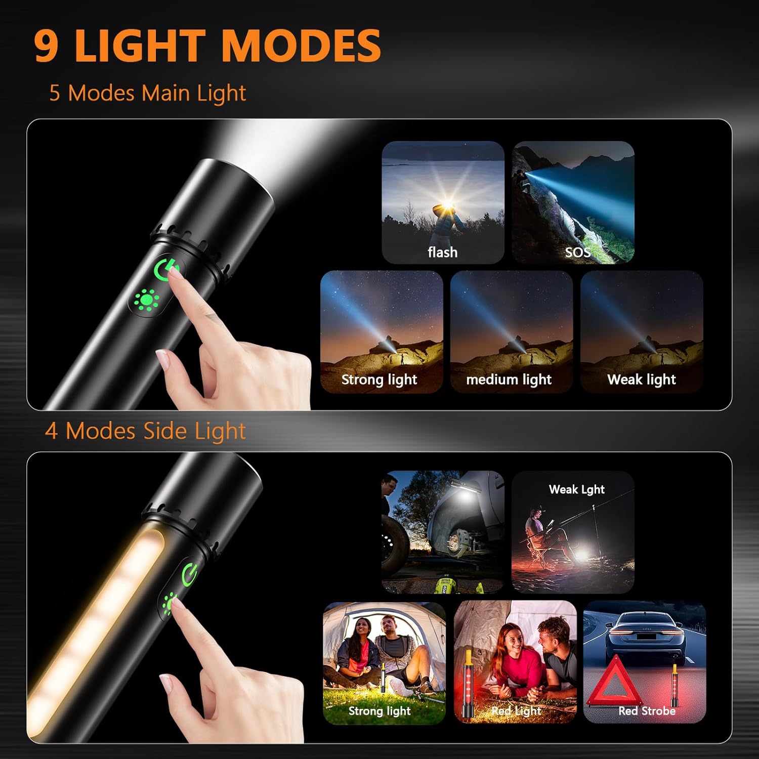 Rechargeable LED Flashlight - 2000 Lumen Super Bright, Waterproof, 9 Modes | Ideal for Camping, Emergencies