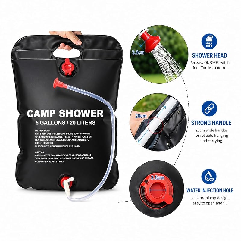 5 Gallon Portable Camping Shower Bag with Collapsible Water Bucket – Outdoor Shower Kit for Hiking, Beach & Travel