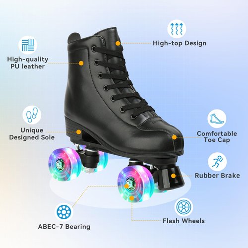XUDREZ Roller Skate Shoes for Women Men PU Leather High-top Double-Row Roller Skates for Beginner, Professional Indoor Outdoor Roller Skates with Shoes Bag (Flash Wheel,38)