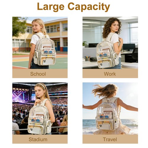 BTOOP Clear Backpack Heavy Duty Transparent Backpack 17" See Through Bookbag for College Work Festival Security with Padded Strap Large Capacity