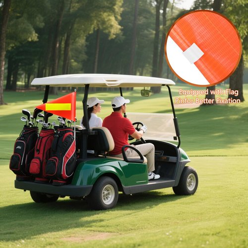 Golf Cart Flag 25x35cm Orange Safety Flag with Reflective Strip and 5.3 Feet Retractable Flagpole, Golf Cart Flags Holder, Bike Flag with Pole and Mount, Golf Cart Decorations