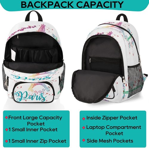 Bonjour Paris | Eiffel Tower Kids Backpack - Lightweight, Waterproof Schoolbag for Teens, Colorful Design