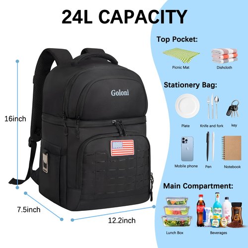 Goloni Insulated Cooler Backpack, Large Leakproof & Lightweight Soft,Perfect Backpack for Outdoor Adventures,Black
