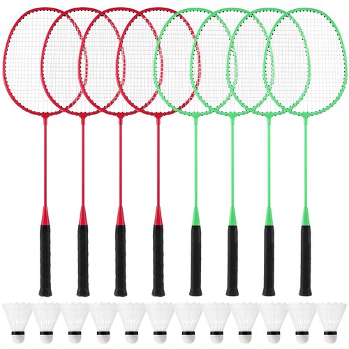 Woanger 8 Packs Badminton Rackets Set with 12 Badminton Racquets for Adult Backyard Gym Beach Outdoor(Rose Red,Light Green)