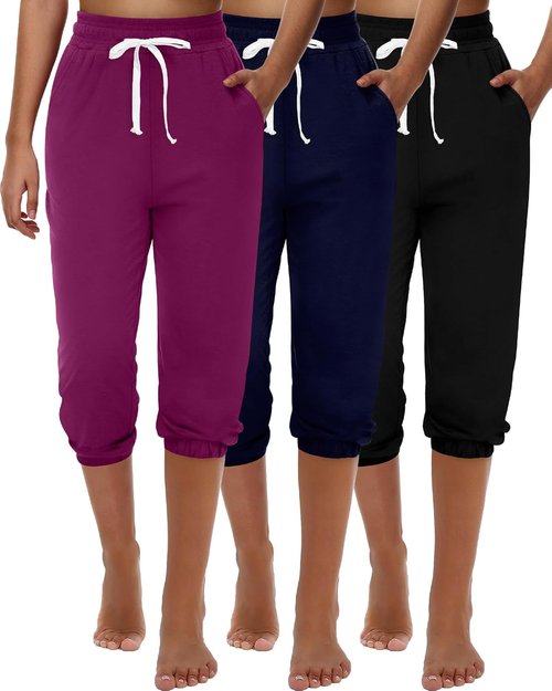 Ficerd Women's Capri Sweatpants - High Waisted Athletic Joggers with Pockets | 3 Pcs Set