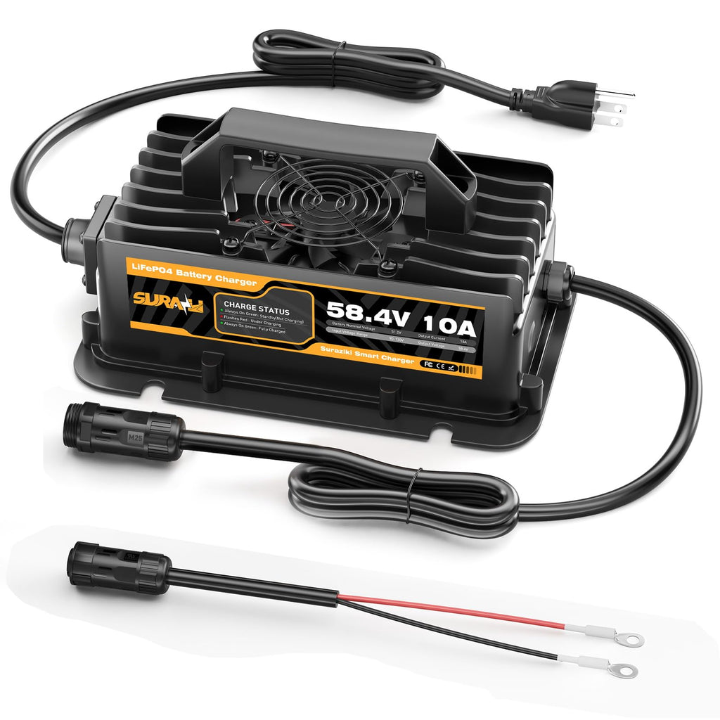 Suraziki 48Volt 10Amp Lithium Golf Cart Battery Charger-58.4V Onboard Battery Charger for 51.2V 16S LiFePO4 Battery with Ring Terminals Plug
