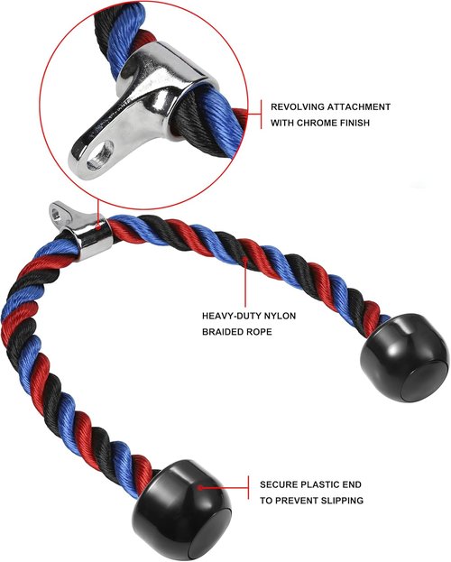 Deluxe Tricep Rope - 31.5 Inch Gym Cable Attachment for Easy Grip & Non-Slip LAT Pulldowns