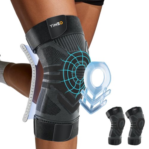 YIMED 2 Pack Knee Brace for Men and Women with Patella Gel Pad and Side Stabilizers, Knee Compression Sleeves for Weightlifting & Cross Training, Knee Support for Walking, Running, Arthritis