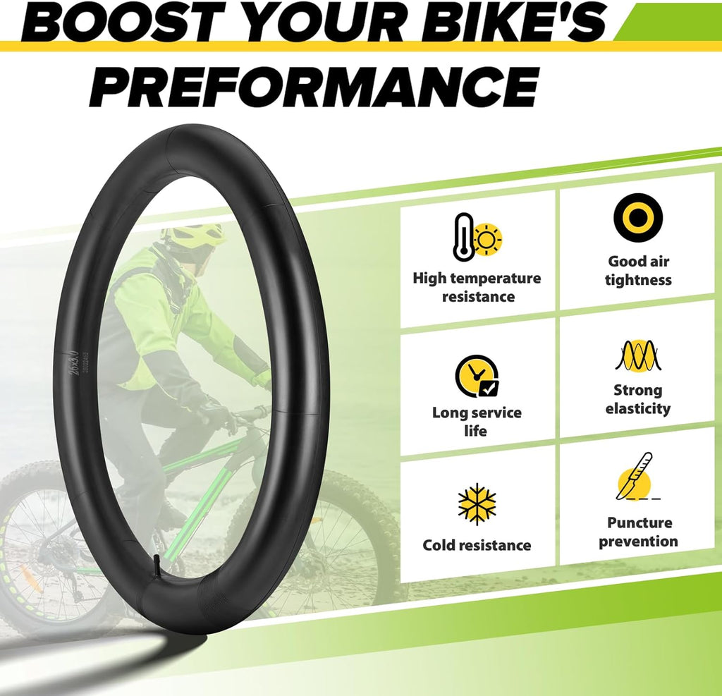 Premium Butyl Rubber Fat Bike Tube - 20x4 & 26x4.0 with AV 32mm Schrader Valve | Includes Tire Levers