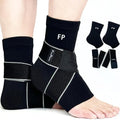 Ankle Brace by Copper Fit | 2-Pack Compression Sleeves for Sprains & Plantar Fasciitis Relief - Black, Large