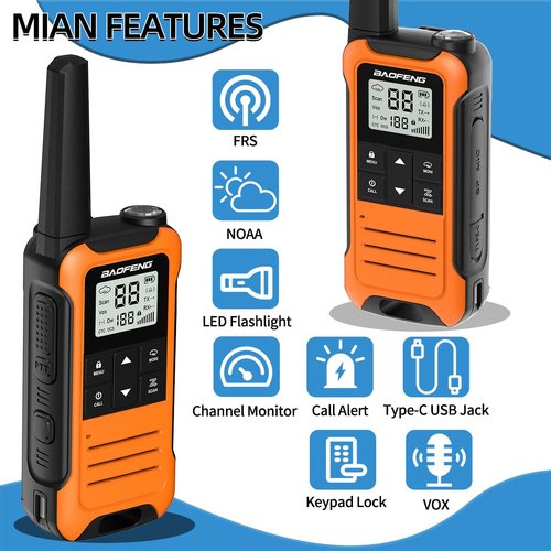 Walkie Talkies Long Range for Adult, Rechargeable Walkie Talkies 4 Pack Baofeng F22 Portable FRS Two Way Radio with 1400mAh Battery USB-C Charger Flashlight NOAA Weather Radio for Camping Hunting Gear