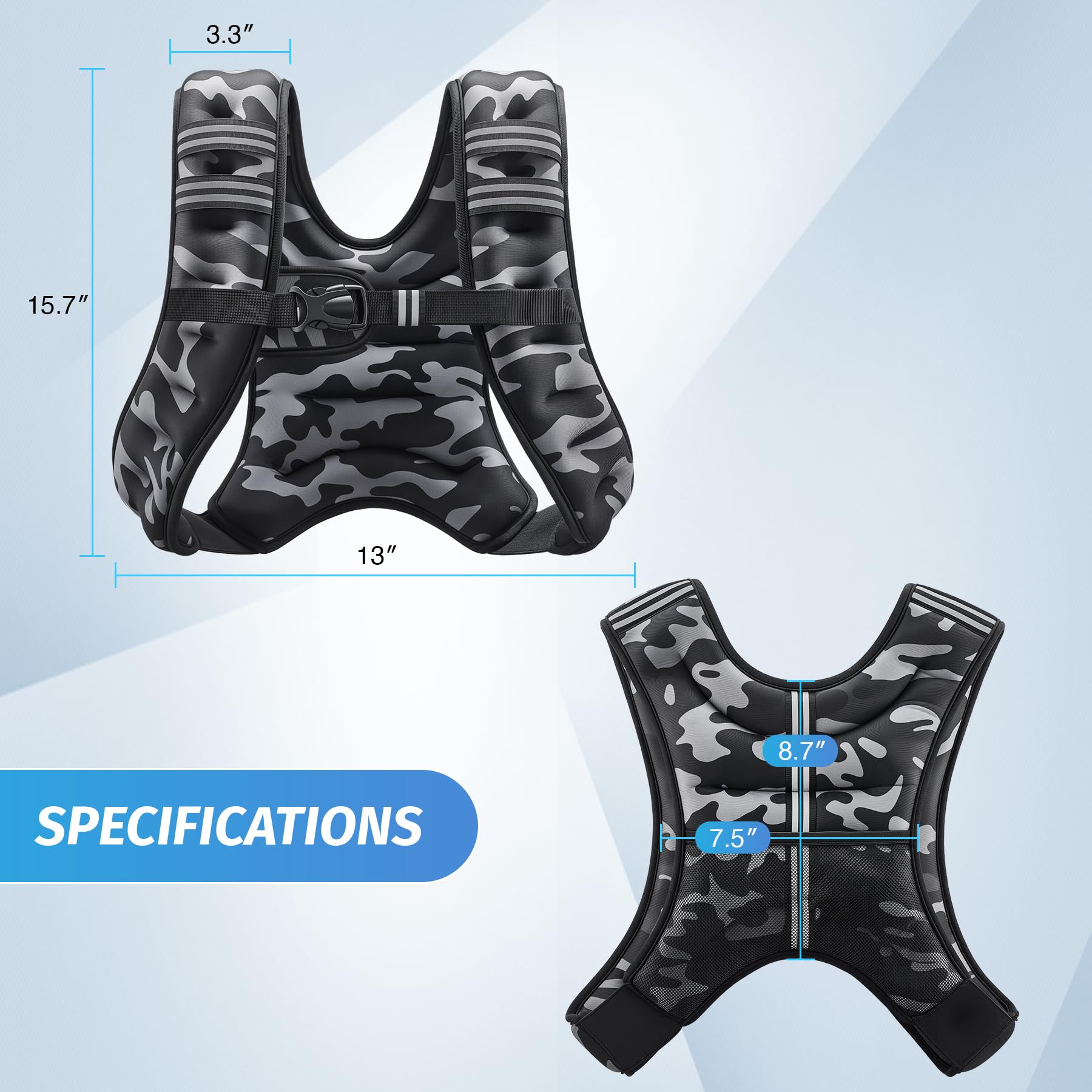 ZELUS Weighted Vest, 6lb/8lb/12lb/16lb/20lb/25lb/30lb Weight Vest for Men Women with Storage Pocket Reflective Strips for Workout Strength Training Running Muscle Building, Black Camo (12 lb)