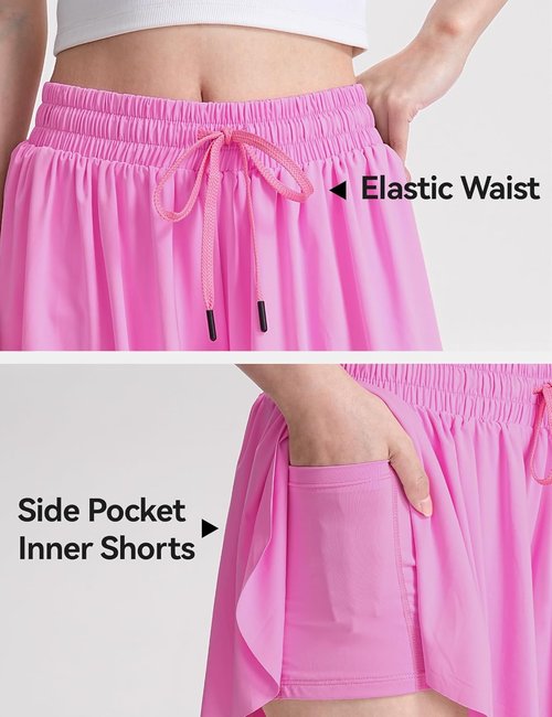 KEREDA Girls' Flowy Butterfly Shorts - 2-in-1 Athletic Wear with Spandex Liner for Teens